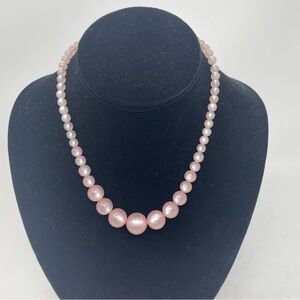 NECKLACE Vintage Child'S Pink Round Beads Bow Clasp